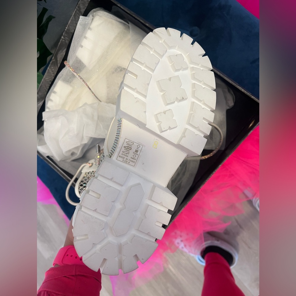 White Rhinestone combat boots - Picture 4 of 4